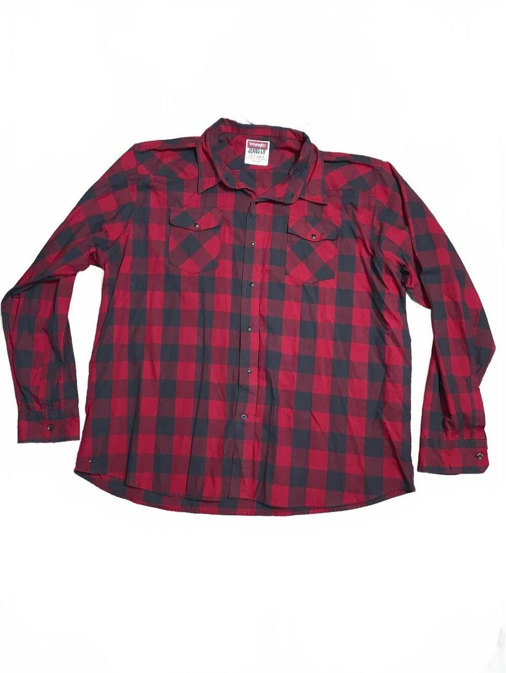 Wrangler Jeans Co Red and Black Plaid Button-Up Shirt 3XL Cotton Polyester